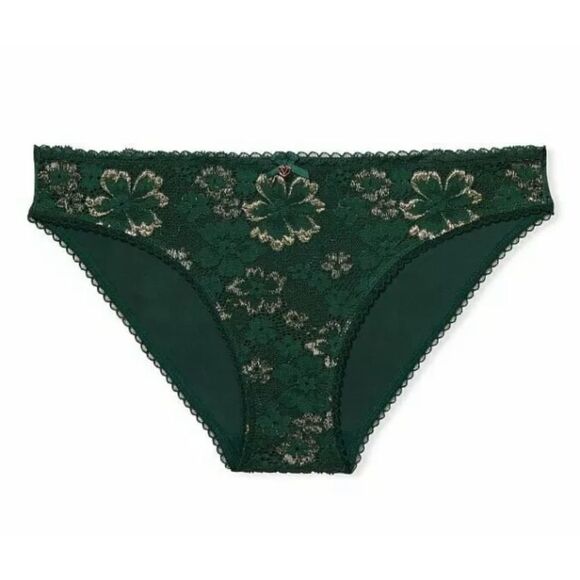 Victorias Secret Body Supersoft Satiny Metallic Lace front Bikini panty Green - Picture 6 of 6